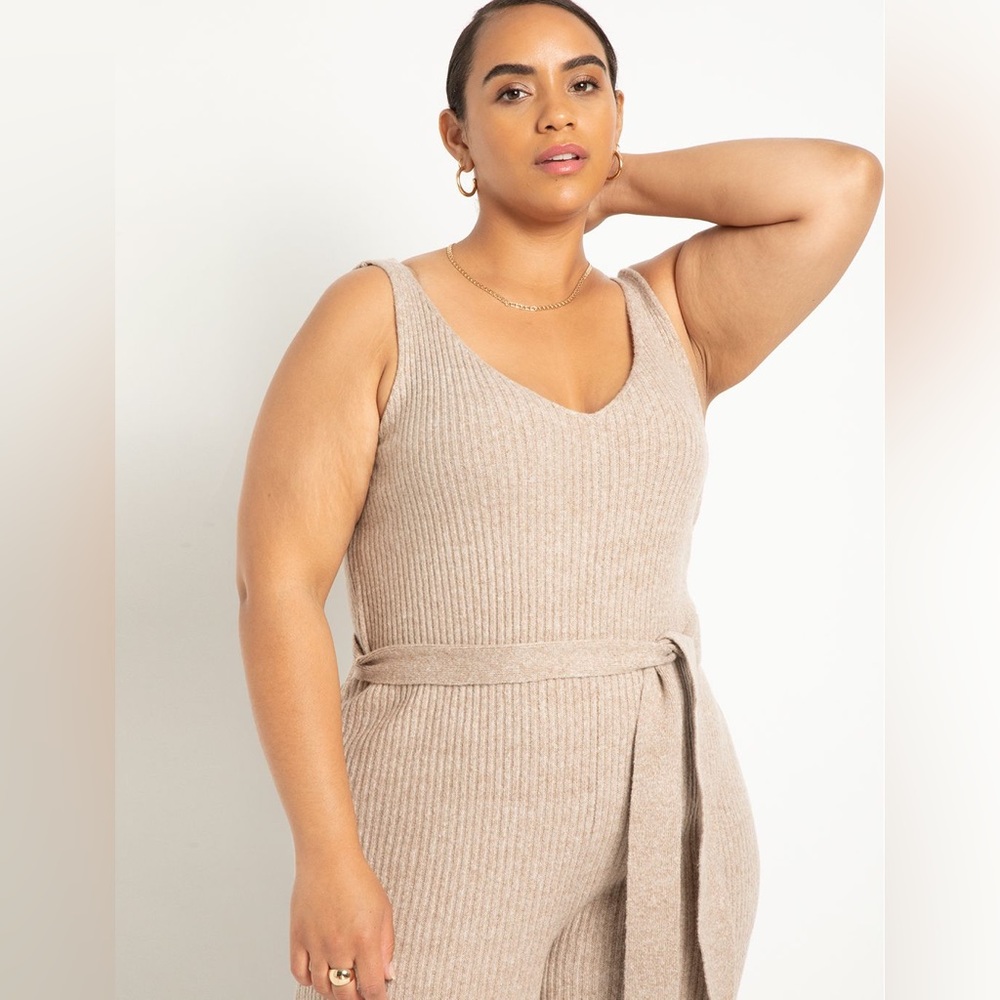 Eloquii Women’s Plus Size 18/20 Sweater Tank Jumpsuit Beige Oatmeal Ribbed Knit